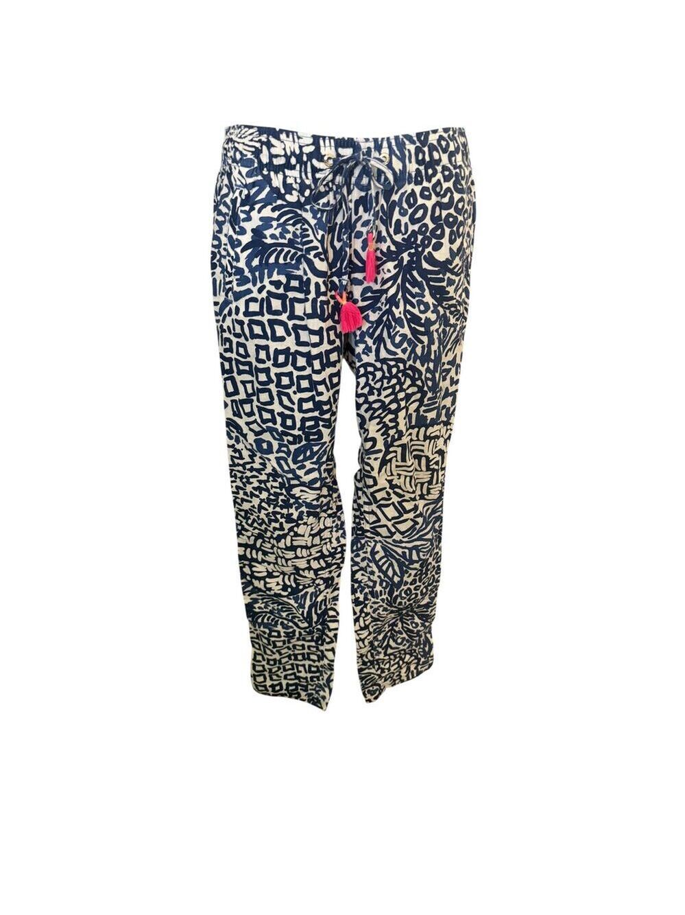 Lilly Pulitzer Navy/White Pull String Closure Pants w/Pink Fringe Pull XS